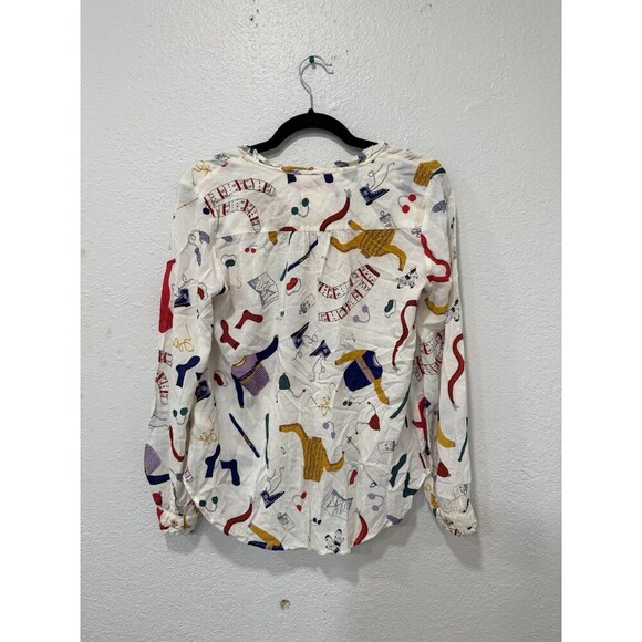Anthropologie Maeve Snow Day Themed Button Up Blouse Ruffled Neck Novelty Sz 6 - Picture 4 of 7